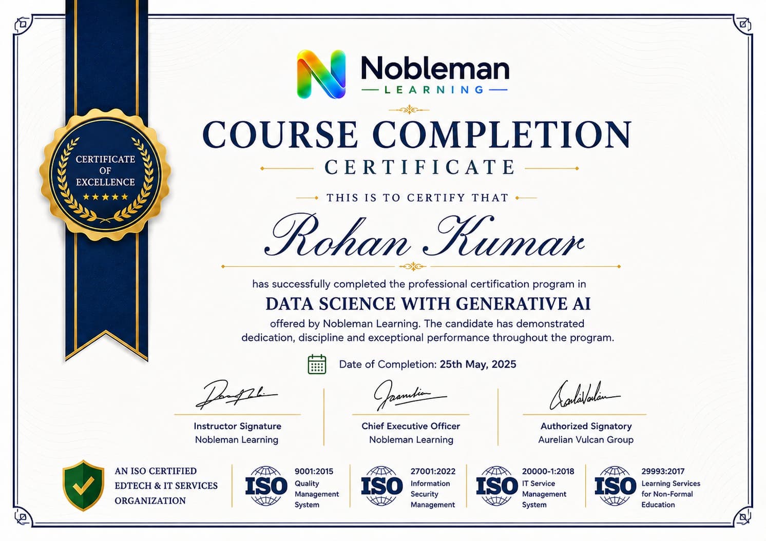 Course completion certificate