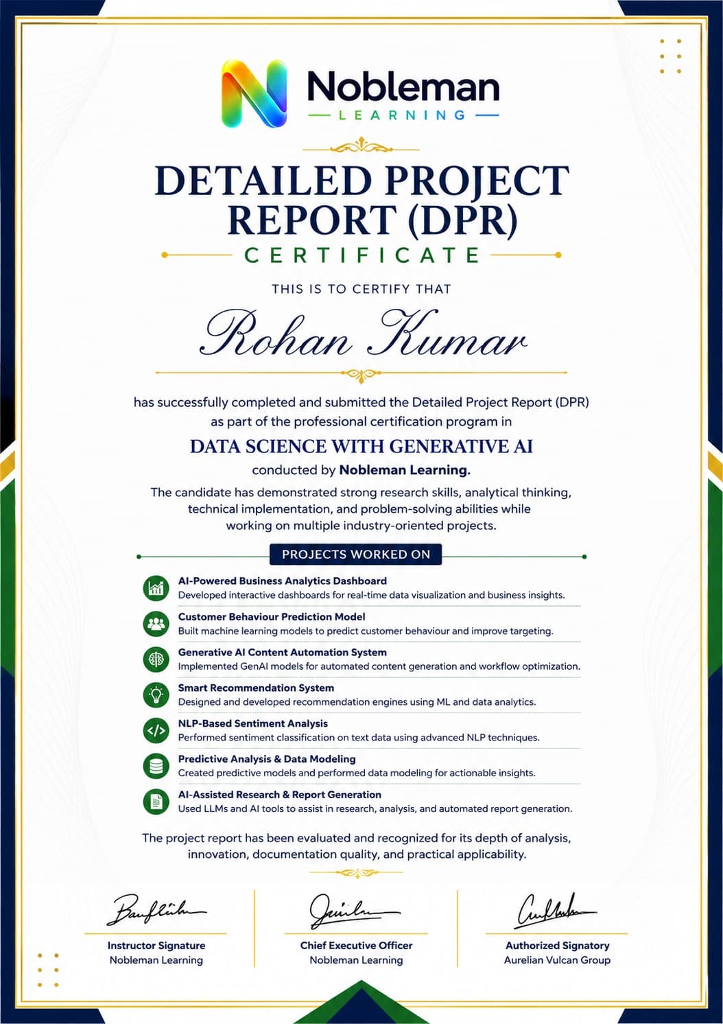 Project report certificate